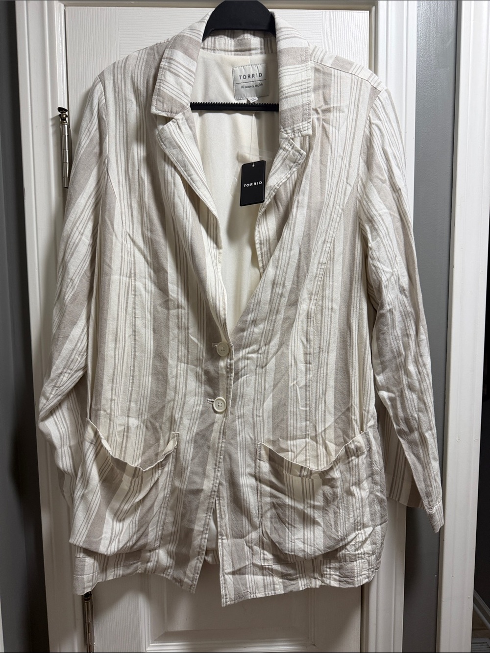 torrid Cream and Taupe Striped Linen-Blend Blazer new with tags 2x